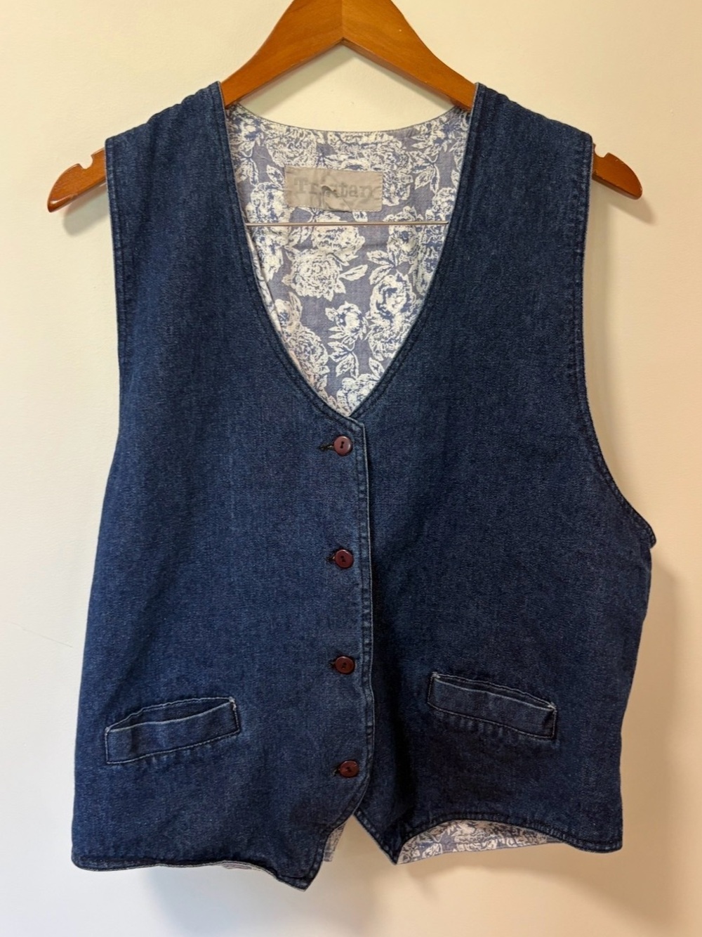Vintage 90s Denim Jean Floral Vest Small Tristan Boho Western Festival